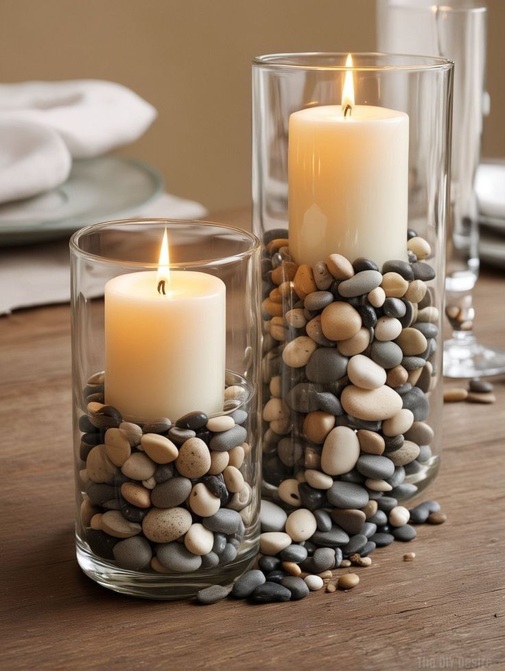 Serenity Pebble Glass Candle Set