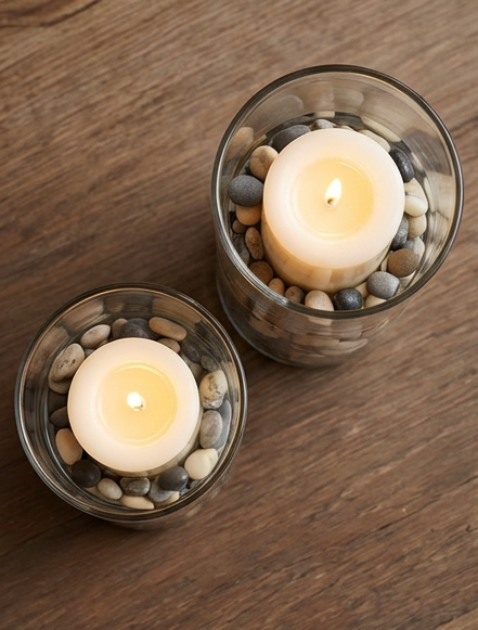 Serenity Pebble Glass Candle Set